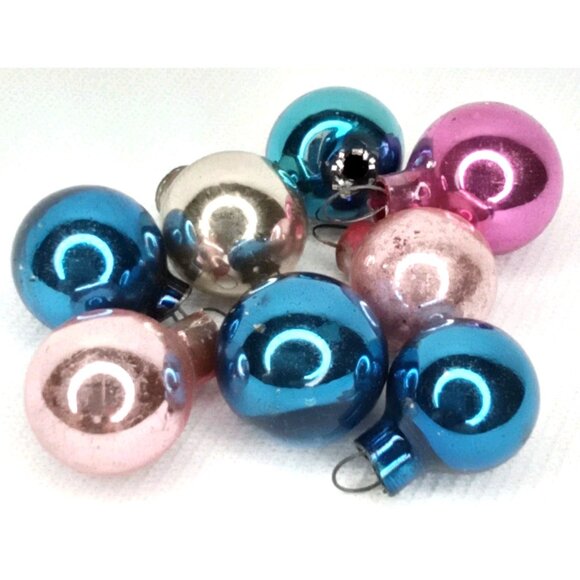 MCM Christmas Ornament Set Of 8 Feather Tree Glass Round Shiny Brite 1950s - Picture 1 of 4